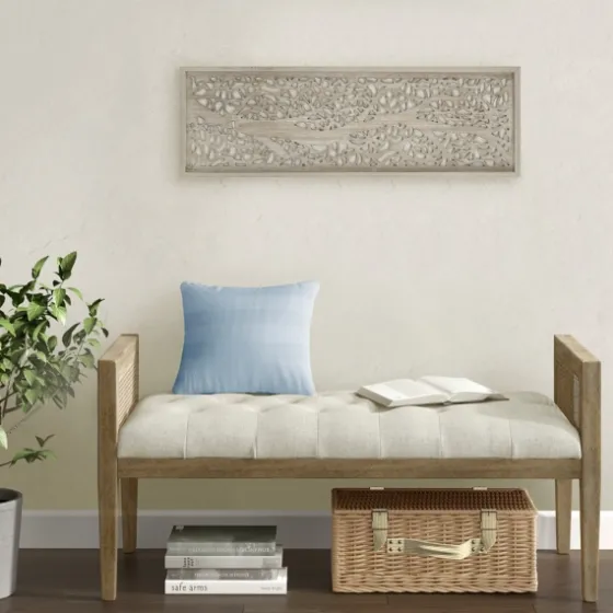 Carved Wood Laurel Branches Panel Wall Plaque-Kirkland's Home Shop