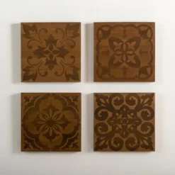 Carved Wood Patterned Wall Plaques, Set Of 4-Kirkland's Home Clearance