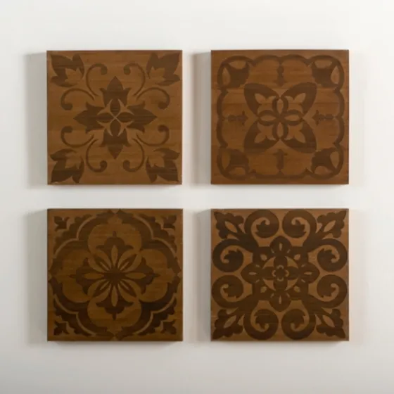 Carved Wood Patterned Wall Plaques, Set Of 4-Kirkland's Home Clearance