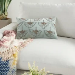 Celadon Beaded Floral Motif Lumbar Pillow-Kirkland's Home New
