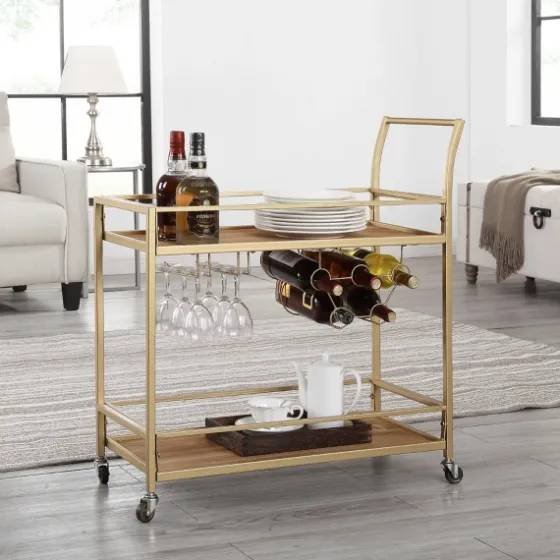 Celeste Gold Metal And Wood Bar Cart-Kirkland's Home Hot