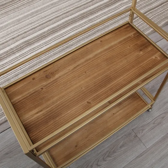 Celeste Gold Metal And Wood Bar Cart-Kirkland's Home Hot