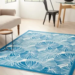 Cerulean Botanical Shells Outdoor Area Rug, 5X7-Kirkland's Home Cheap