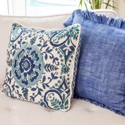 Chambray Ruffle Navy Throw Pillow-Kirkland's Home Shop