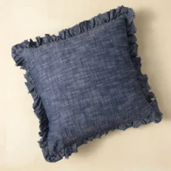 Chambray Ruffle Navy Throw Pillow-Kirkland's Home Shop