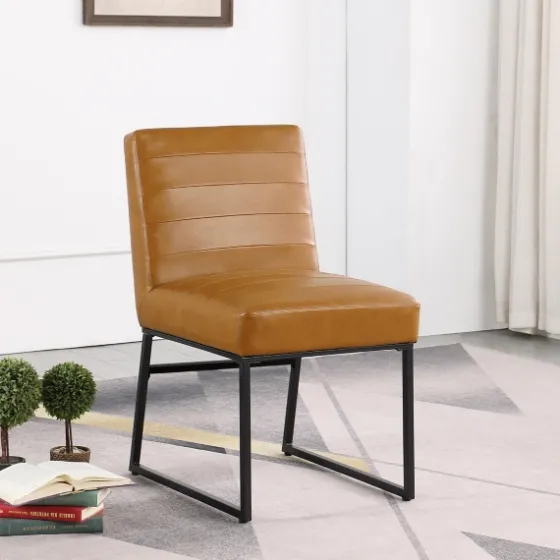 Channeled Carmel Leather Dining Chair-Kirkland's Home Clearance