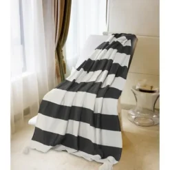 Charcoal And White Striped Cotton Throw-Kirkland's Home Discount