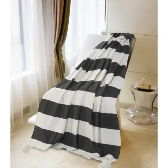 Charcoal And White Striped Cotton Throw-Kirkland's Home Discount