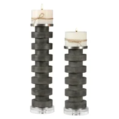 Charcoal Concrete 2-Pc. Candle Holder Set-Kirkland's Home Sale