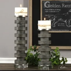 Charcoal Concrete 2-Pc. Candle Holder Set-Kirkland's Home Sale