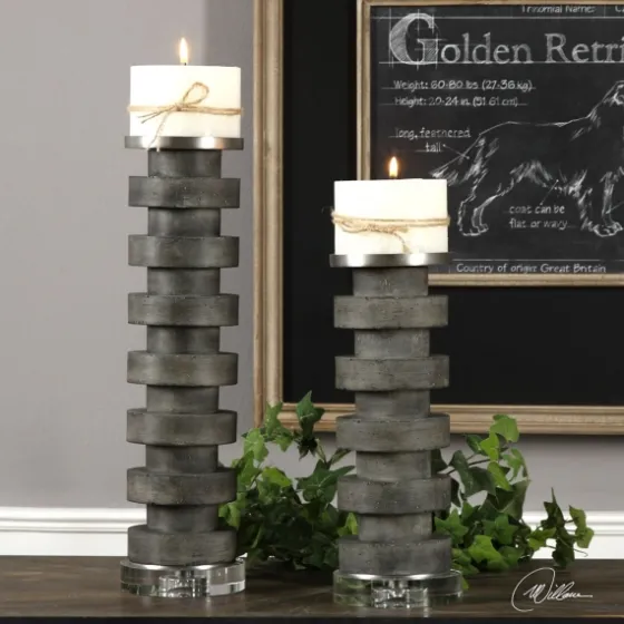 Charcoal Concrete 2-Pc. Candle Holder Set-Kirkland's Home Sale