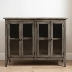 Charcoal 4-Door Windowpane Wooden Cabinet-Kirkland's Home Best