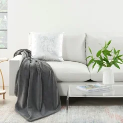 Charcoal Faux Sheared Mink Throw-Kirkland's Home New