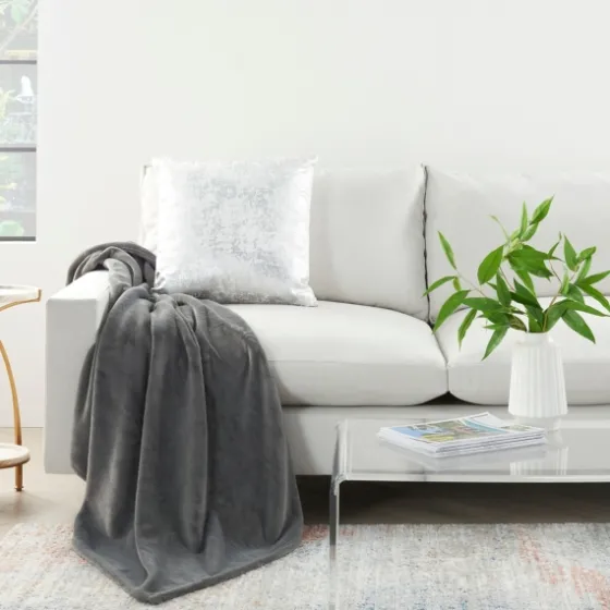 Charcoal Faux Sheared Mink Throw-Kirkland's Home New