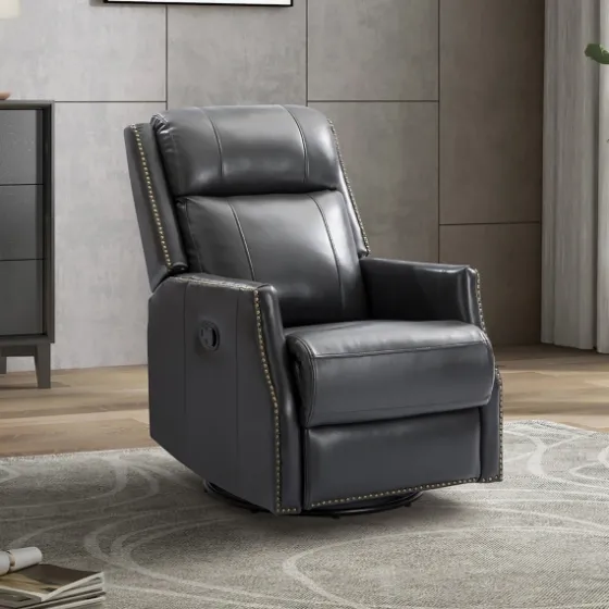 Charcoal Genuine Leather Swivel Recliner-Kirkland's Home Cheap