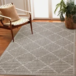 Charcoal Geo Lattice Outdoor Area Rug, 4X7-Kirkland's Home Outlet