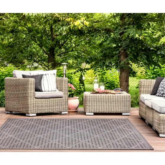 Charcoal Geo Lattice Outdoor Area Rug, 4X7-Kirkland's Home Outlet