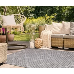 Charcoal Geo Lattice Outdoor Area Rug, 6X9-Kirkland's Home Fashion