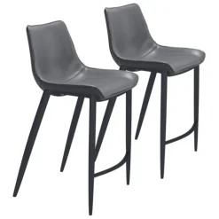 Charcoal Leather Stitch Counter Stools, Set Of 2-Kirkland's Home Best