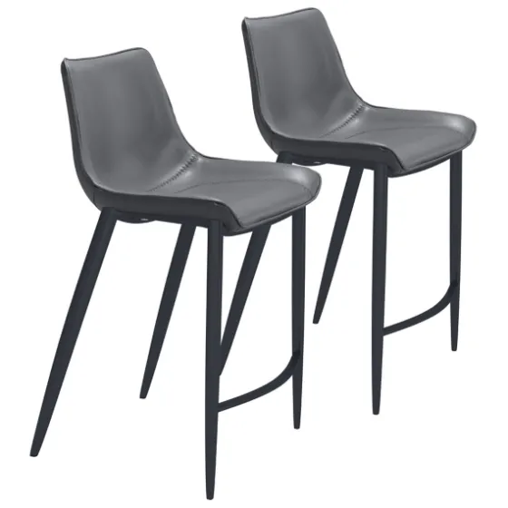 Charcoal Leather Stitch Counter Stools, Set Of 2-Kirkland's Home Best