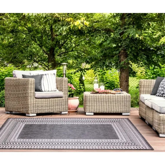 Charcoal Linear Macy Indoor/Outdoor Area Rug, 7X9-Kirkland's Home Outlet