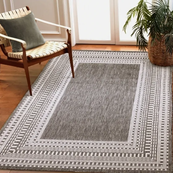 Charcoal Linear Macy Indoor/Outdoor Area Rug, 4X7-Kirkland's Home Best