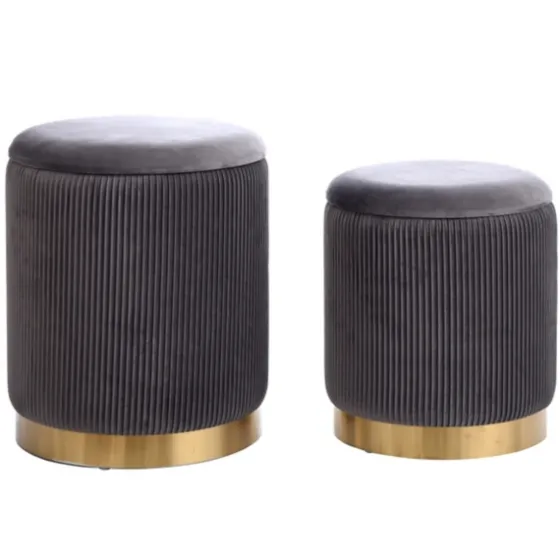 Charcoal Ribbed Velvet Nesting Ottomans, Set Of 2-Kirkland's Home Cheap