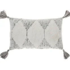 Charcoal Stripe Diamond Tassels Lumbar Pillow-Kirkland's Home Store