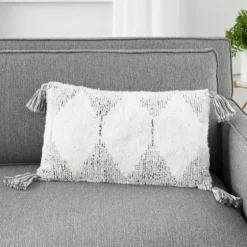 Charcoal Stripe Diamond Tassels Lumbar Pillow-Kirkland's Home Store