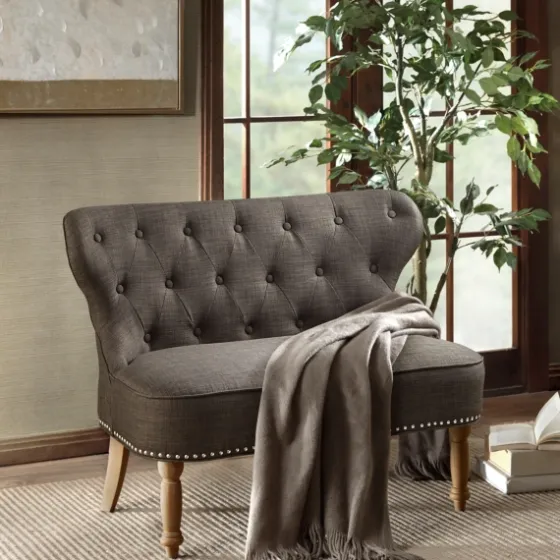 Charcoal Tufted Upholstered Settee-Kirkland's Home Clearance