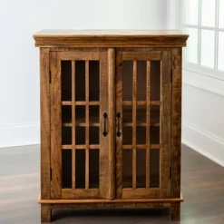 Charlie Natural Mango Wood Windowpane Cabinet-Kirkland's Home Cheap