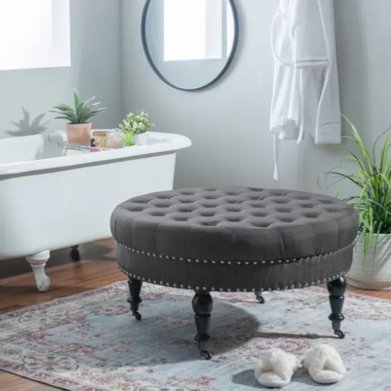 Charlotte Tufted Round Charcoal Ottoman-Kirkland's Home Flash Sale