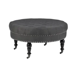 Charlotte Tufted Round Charcoal Ottoman-Kirkland's Home Flash Sale