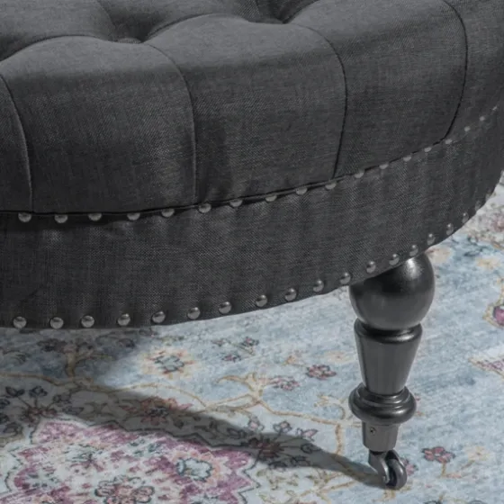 Charlotte Tufted Round Charcoal Ottoman-Kirkland's Home Flash Sale