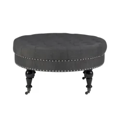 Charlotte Tufted Round Charcoal Ottoman-Kirkland's Home Flash Sale