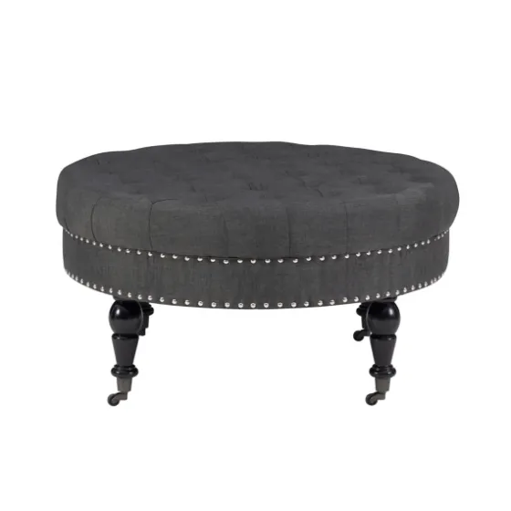 Charlotte Tufted Round Charcoal Ottoman-Kirkland's Home Flash Sale