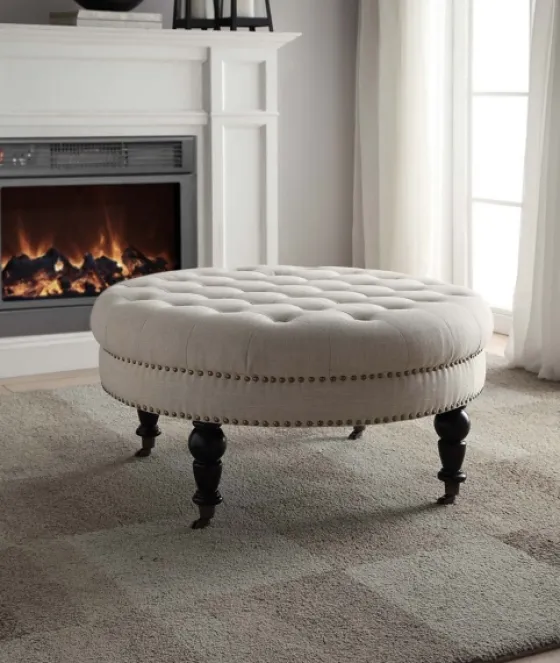 Charlotte Tufted Round Natural Ottoman-Kirkland's Home Sale