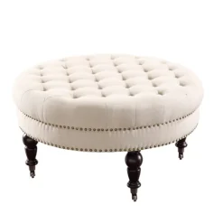 Charlotte Tufted Round Natural Ottoman-Kirkland's Home Sale