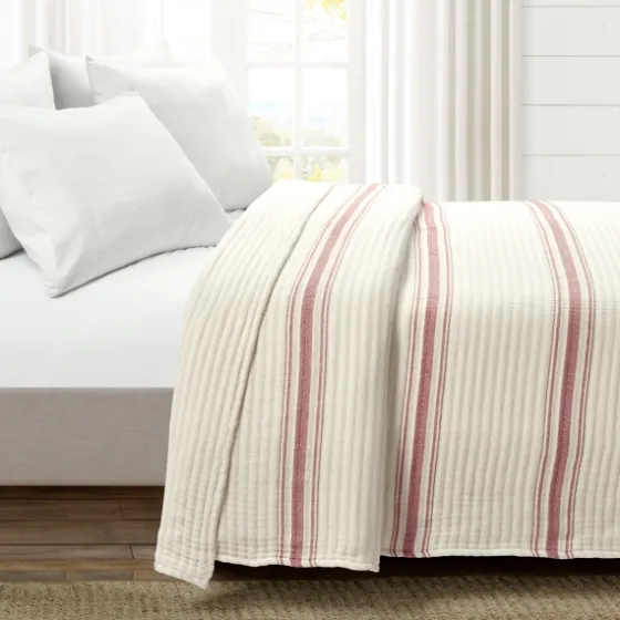 Cherry Red Pick Stitch Stripe Queen Quilt-Kirkland's Home Shop