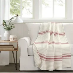Cherry Red Pick Stitch Stripe Decorative Throw-Kirkland's Home Shop