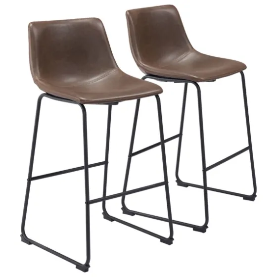 Chestnut Faux Leather Sloped Bar Stools, Set Of 2-Kirkland's Home Fashion