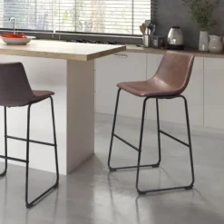 Chestnut Faux Leather Sloped Bar Stools, Set Of 2-Kirkland's Home Fashion