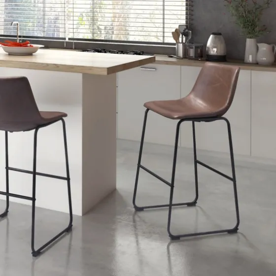 Chestnut Faux Leather Sloped Bar Stools, Set Of 2-Kirkland's Home Fashion