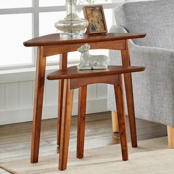 Chestnut Wood Triangular Accent Tables, Set Of 2-Kirkland's Home Hot