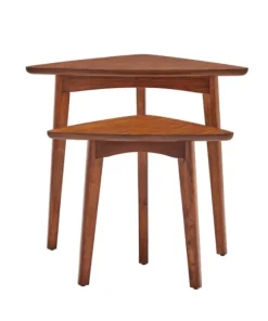 Chestnut Wood Triangular Accent Tables, Set Of 2-Kirkland's Home Hot