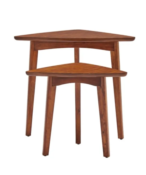 Chestnut Wood Triangular Accent Tables, Set Of 2-Kirkland's Home Hot