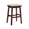 Chestnut Wood Upholstered Leather Bar Stool-Kirkland's Home Online