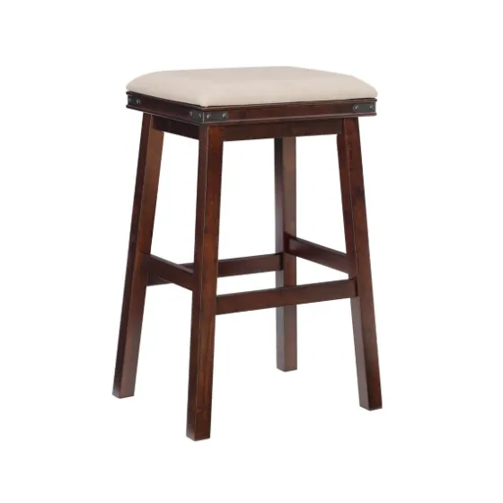 Chestnut Wood Upholstered Leather Bar Stool-Kirkland's Home Online