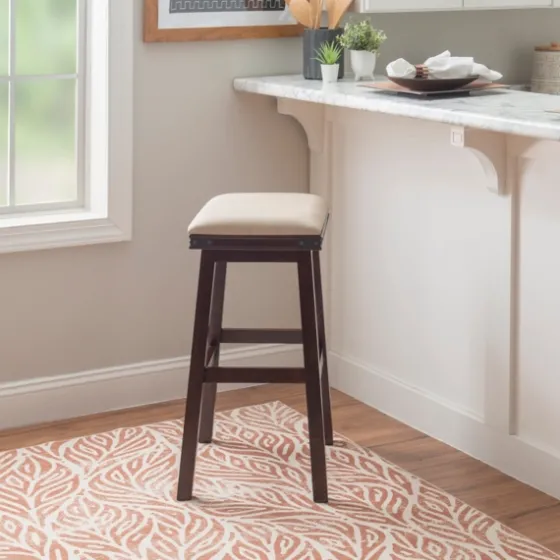 Chestnut Wood Upholstered Leather Bar Stool-Kirkland's Home Online