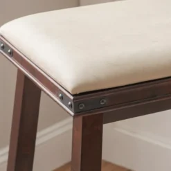 Chestnut Wood Upholstered Leather Bar Stool-Kirkland's Home Online